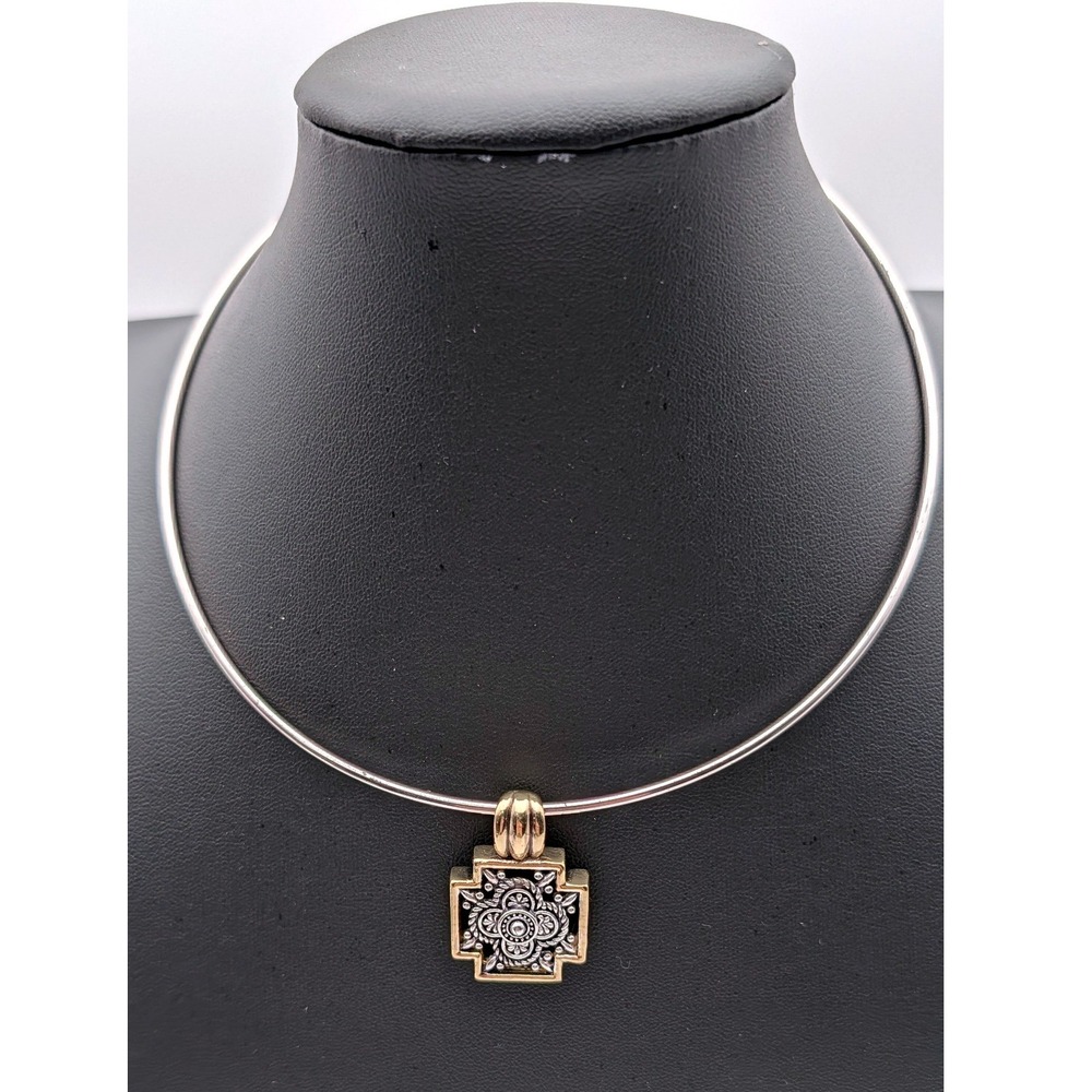 Roman Vintage Two Tone Silver Gold Filigree Cross Pendant Collar Necklace